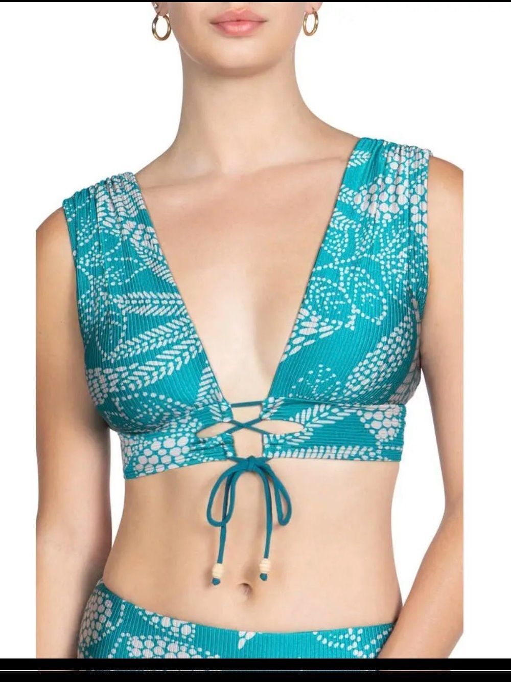 Robin Piccone Teal Patterned Lace-Up Bikini
